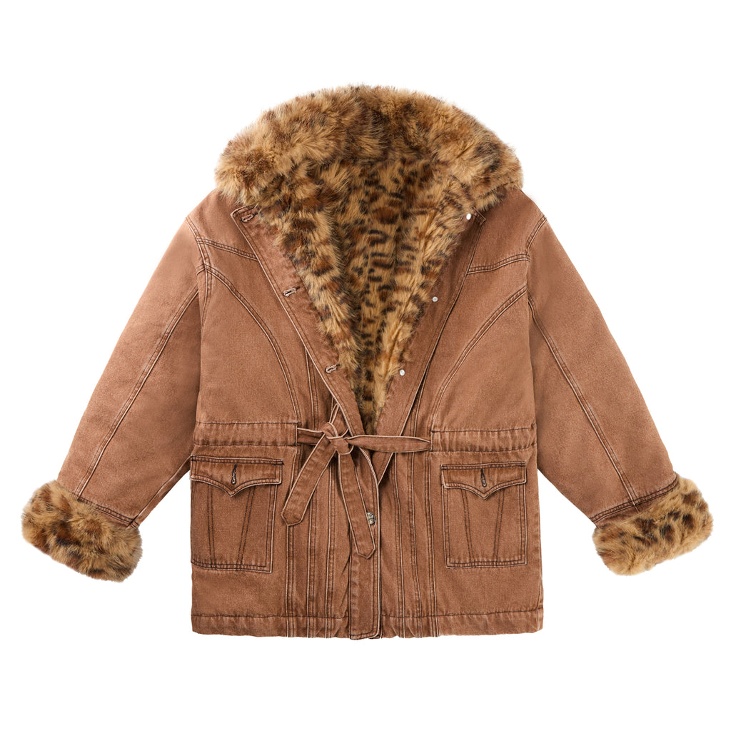 LEOPARD-FUR DENIM JACKET