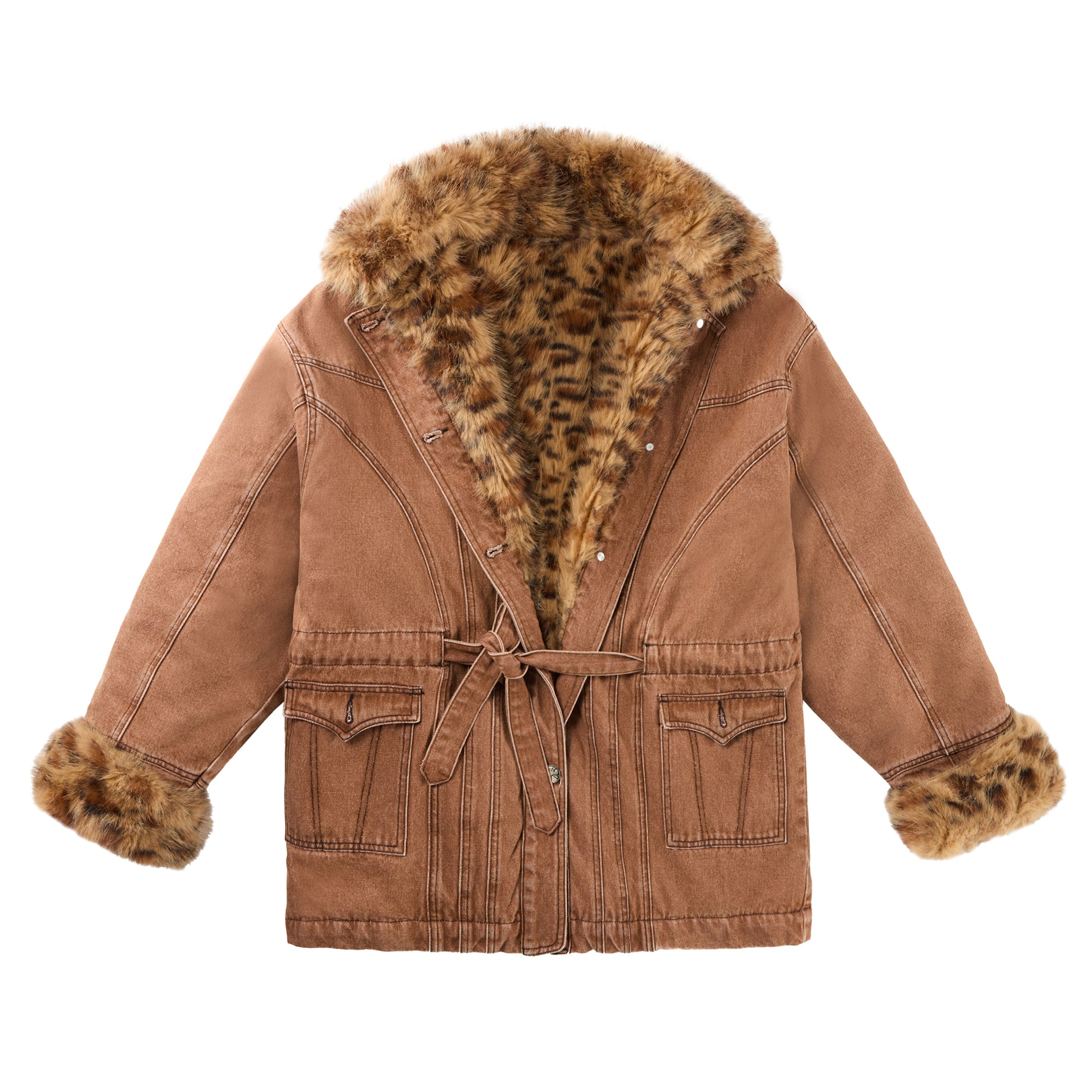 LEOPARD-FUR DENIM JACKET