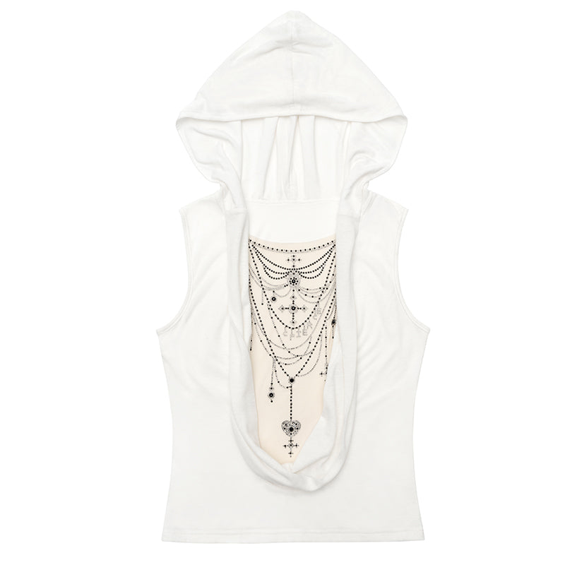 RHINESTONE NECKLACE HOODED TOP