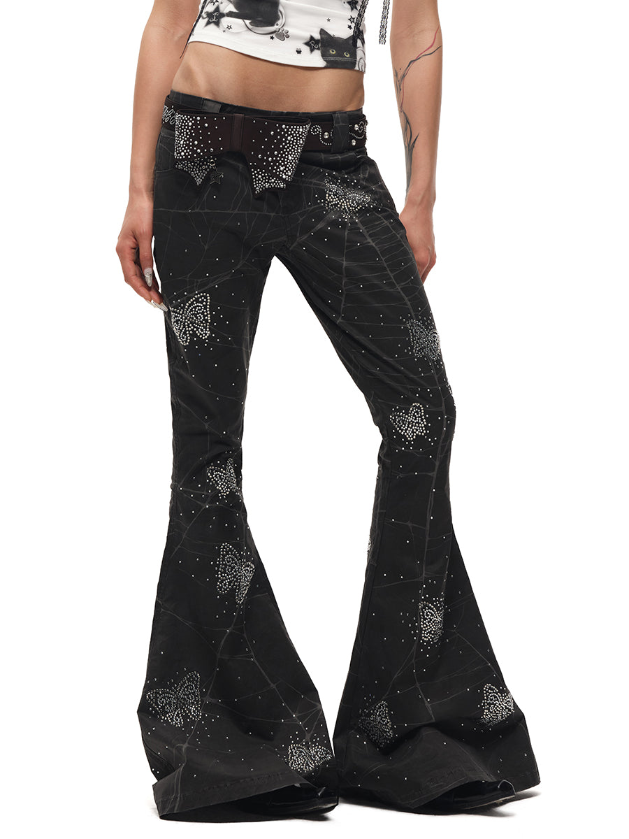 SPIDERWEBS RHINESTONE FLARED TROUSERS