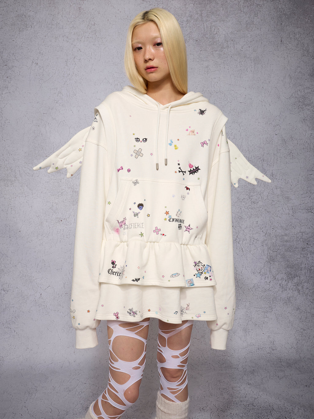STICKER ANGEL WING HOODIE DRESS