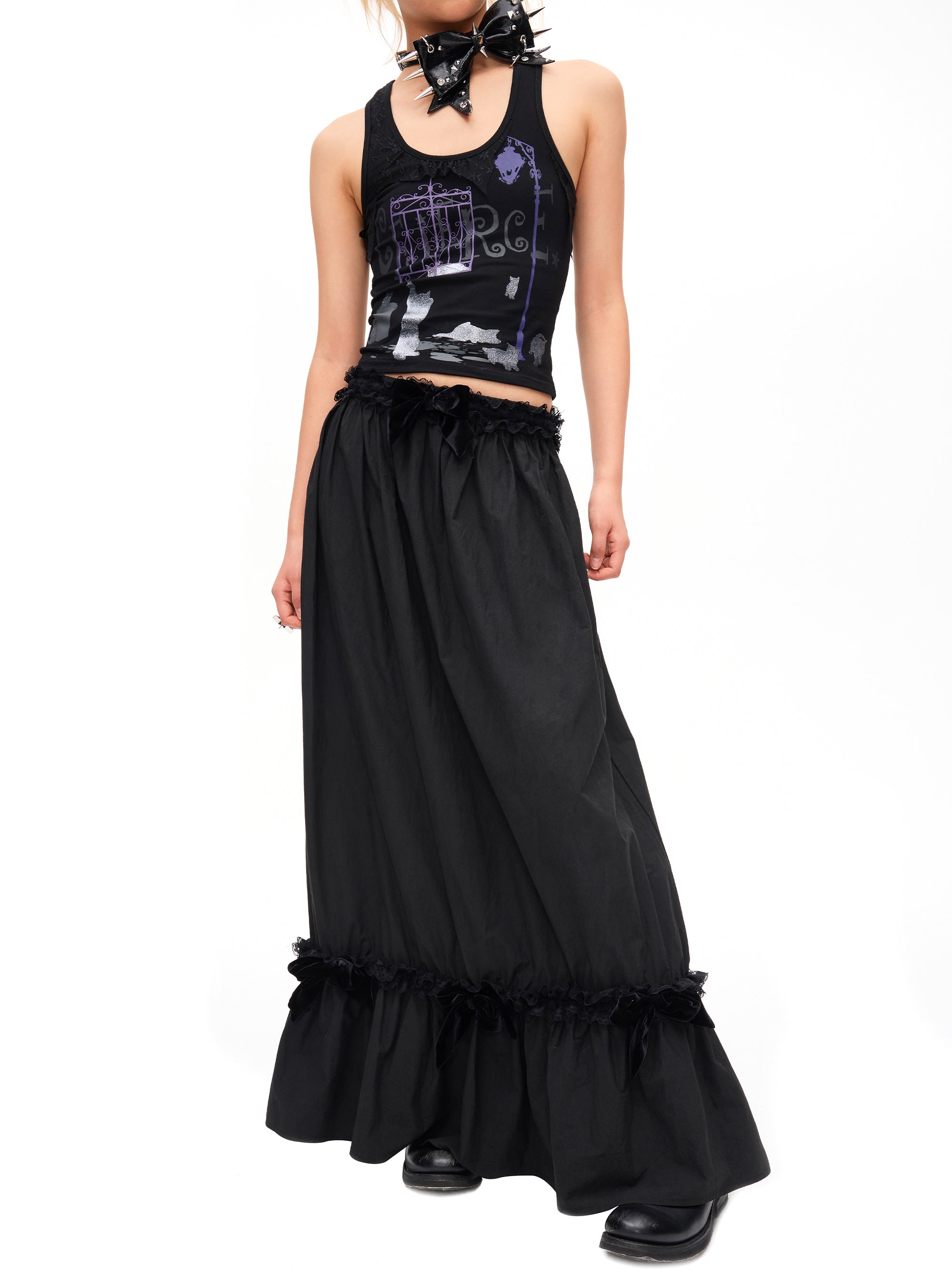 VELVET BOW MAXI SKIRT