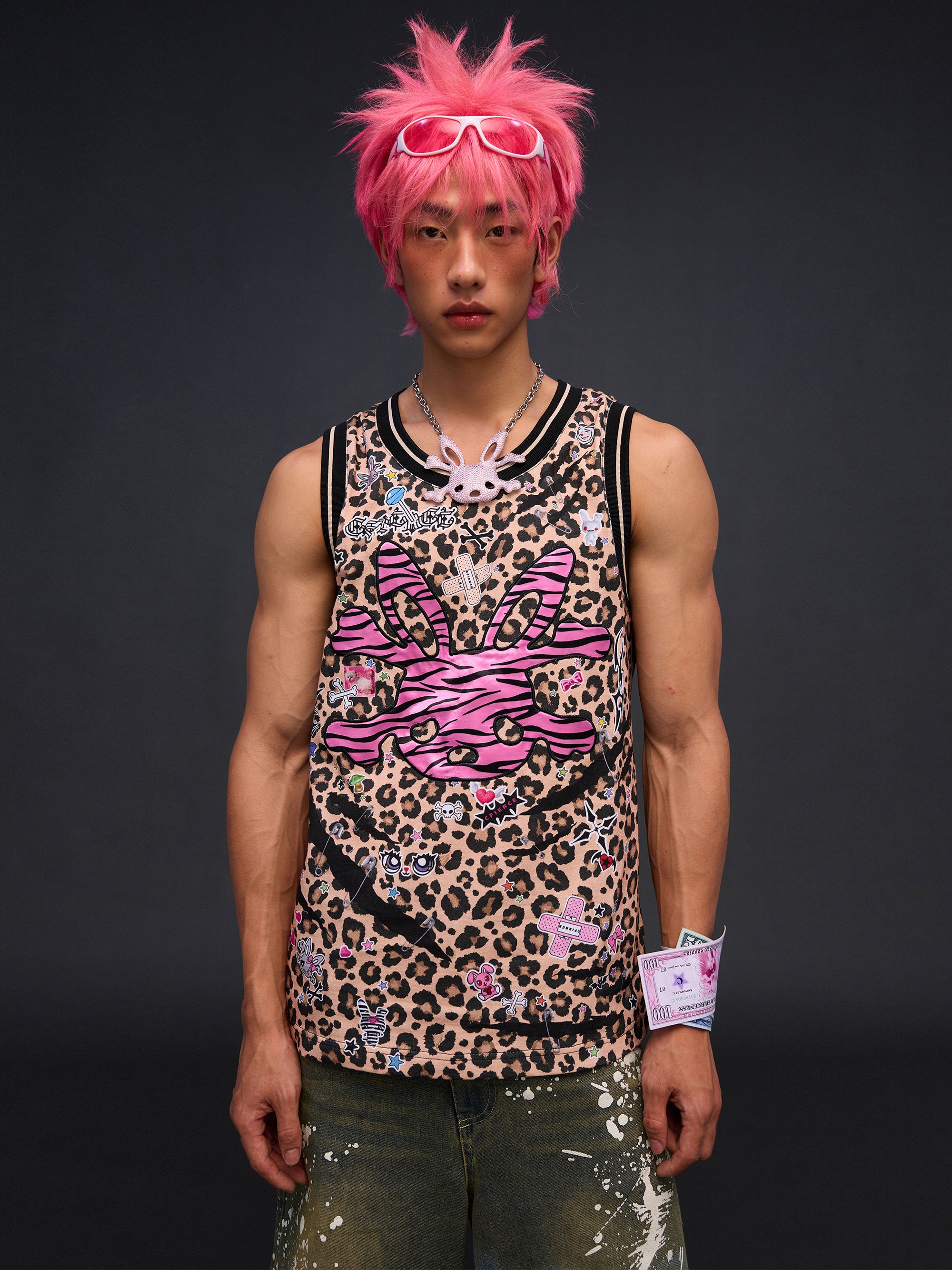 LEOPARD TANK TOP WITH STICKER PRINTS