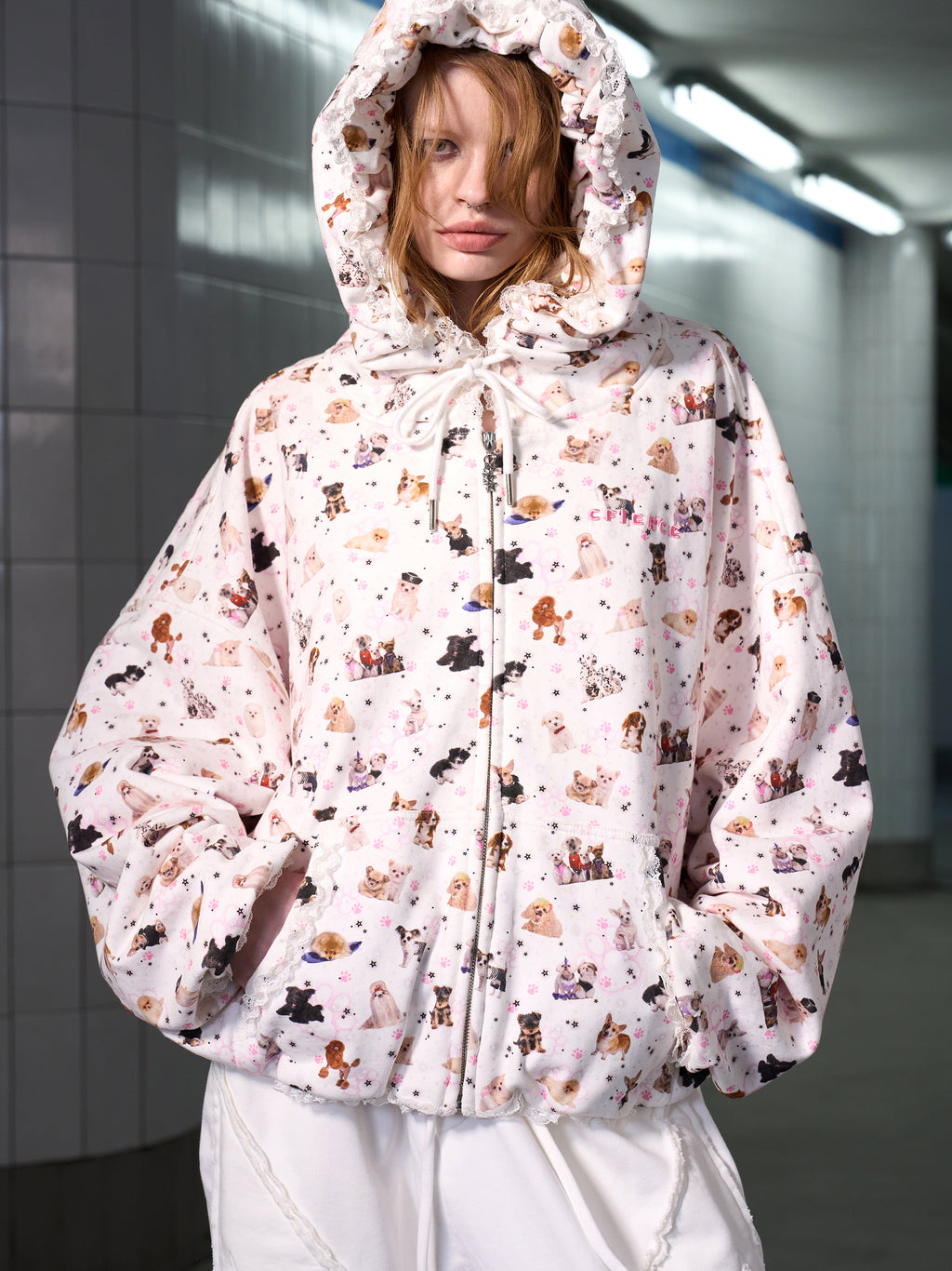 PUPPY PILLOW CASE ZIPUP HOODIE
