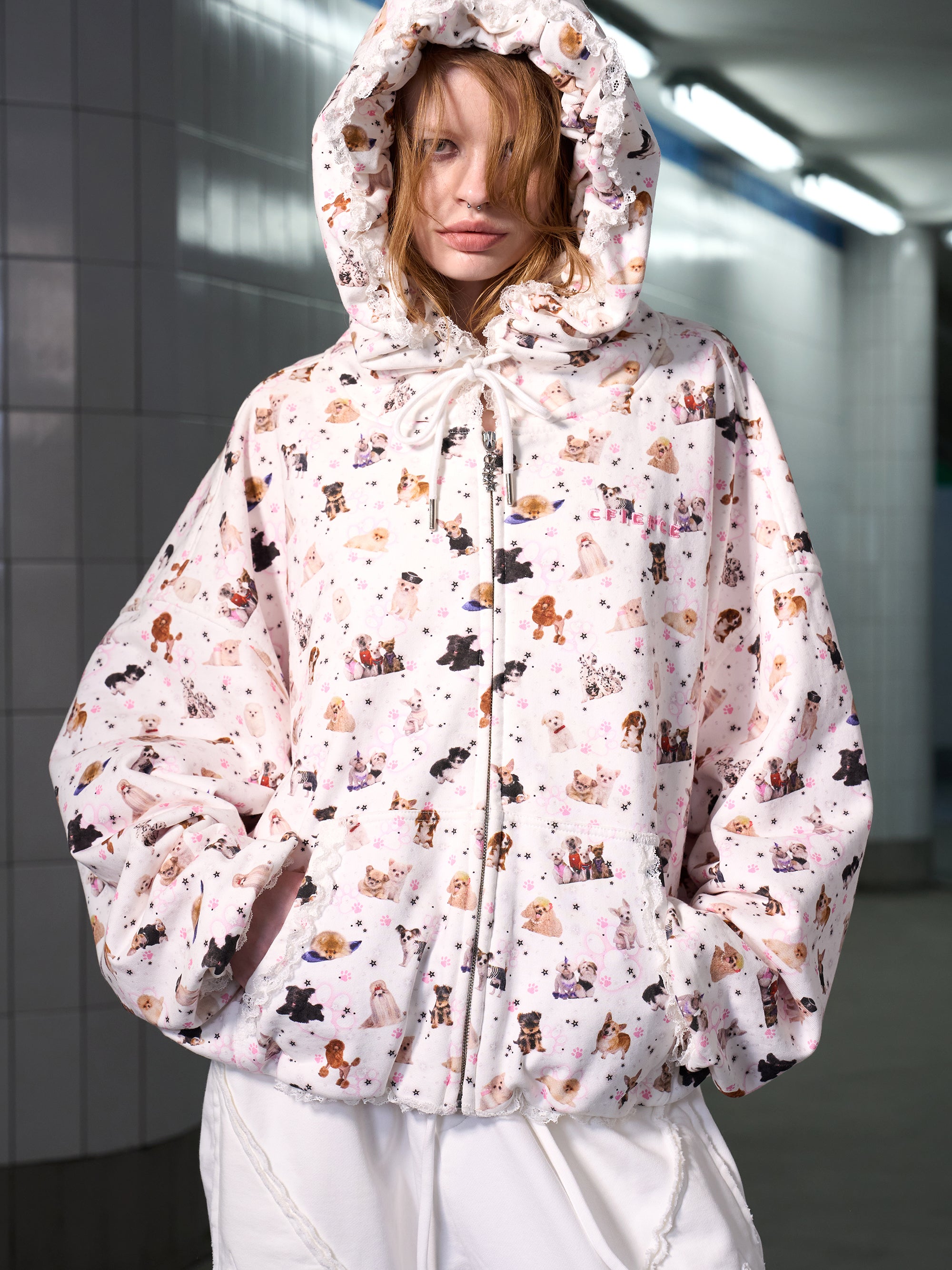 PUPPY PILLOW CASE ZIPUP HOODIE