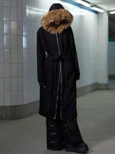 Load image into Gallery viewer, LETTER-PATCH LONG HOODIE COAT WITH FUR COLLAR
