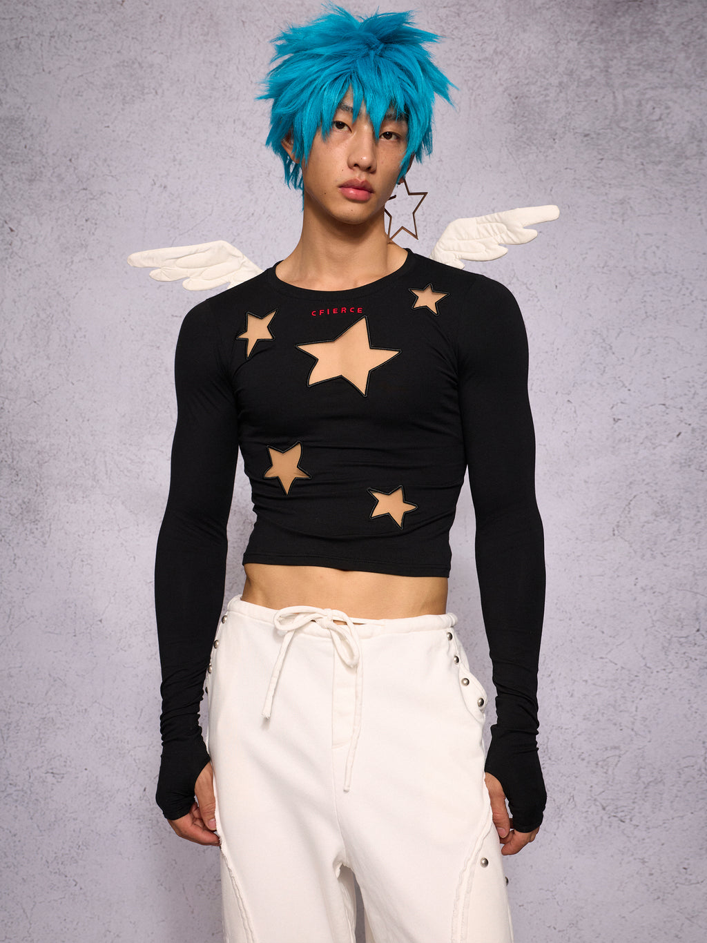 STAR MESH WING RUCHED TOP