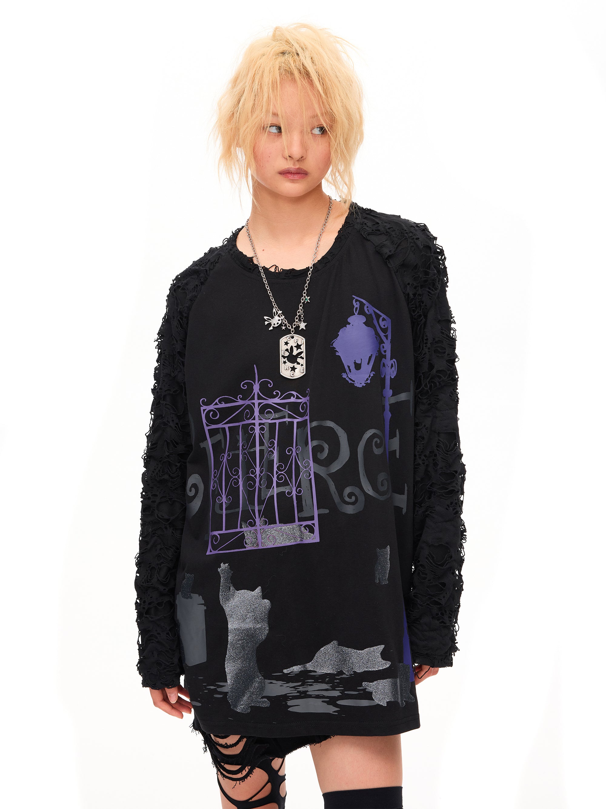 NIGHT CAT PRINT LONG SLEEVE