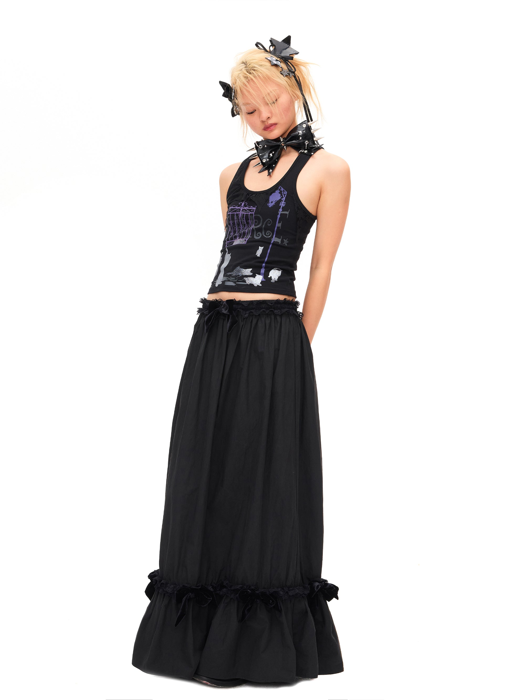 VELVET BOW MAXI SKIRT
