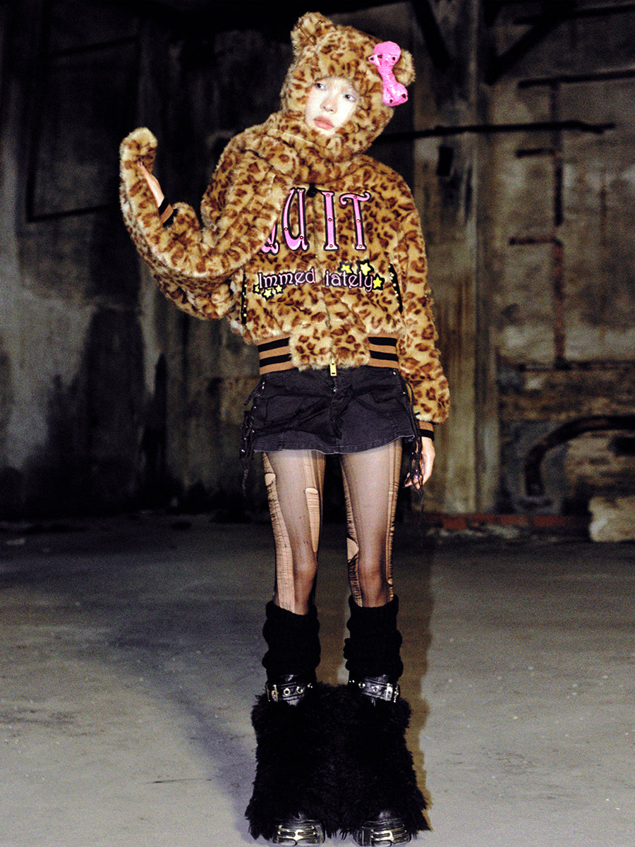 CUTIE LEOPARD HOODED SCARF