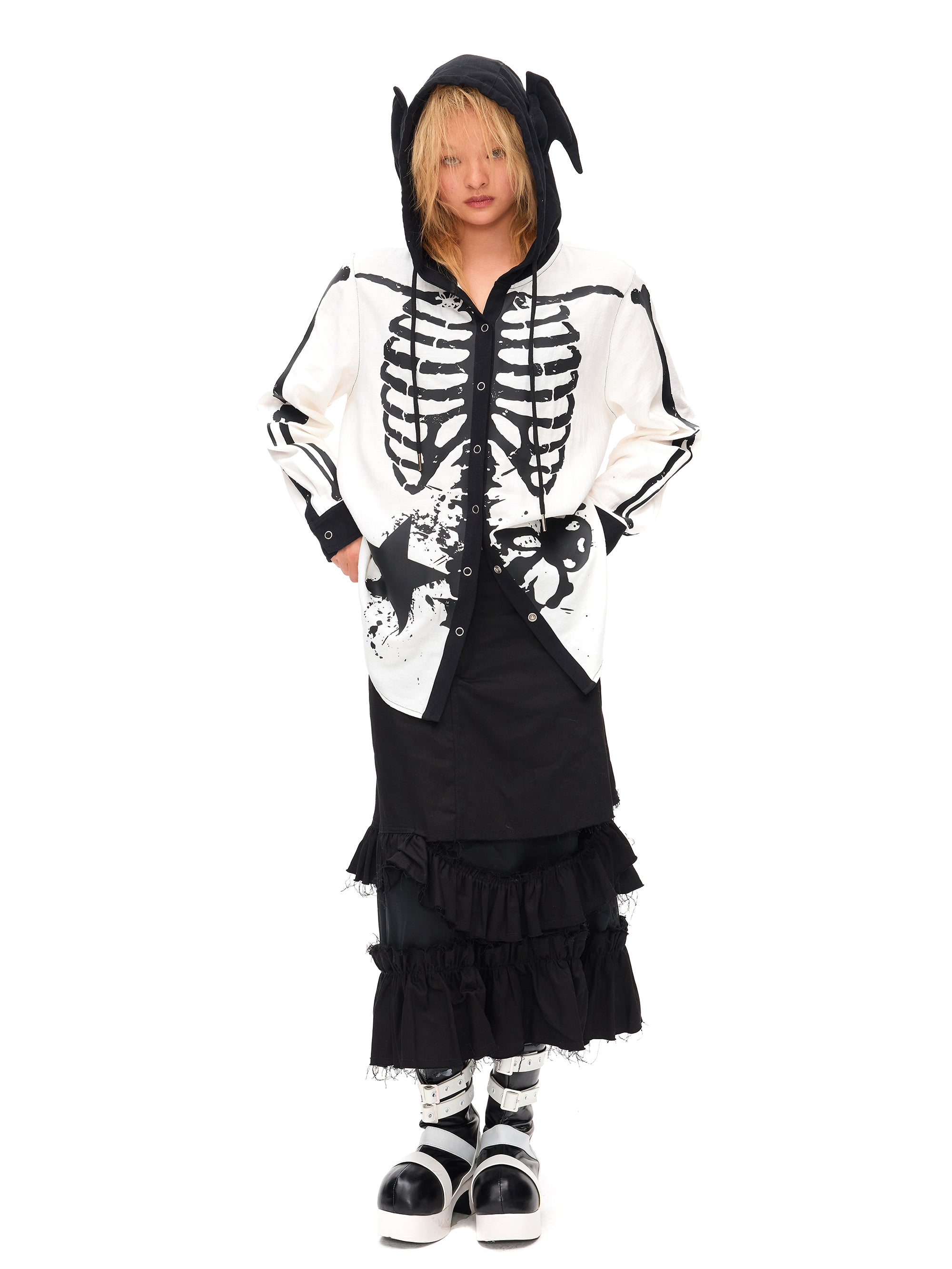 SKELETON HOODED SHIRT