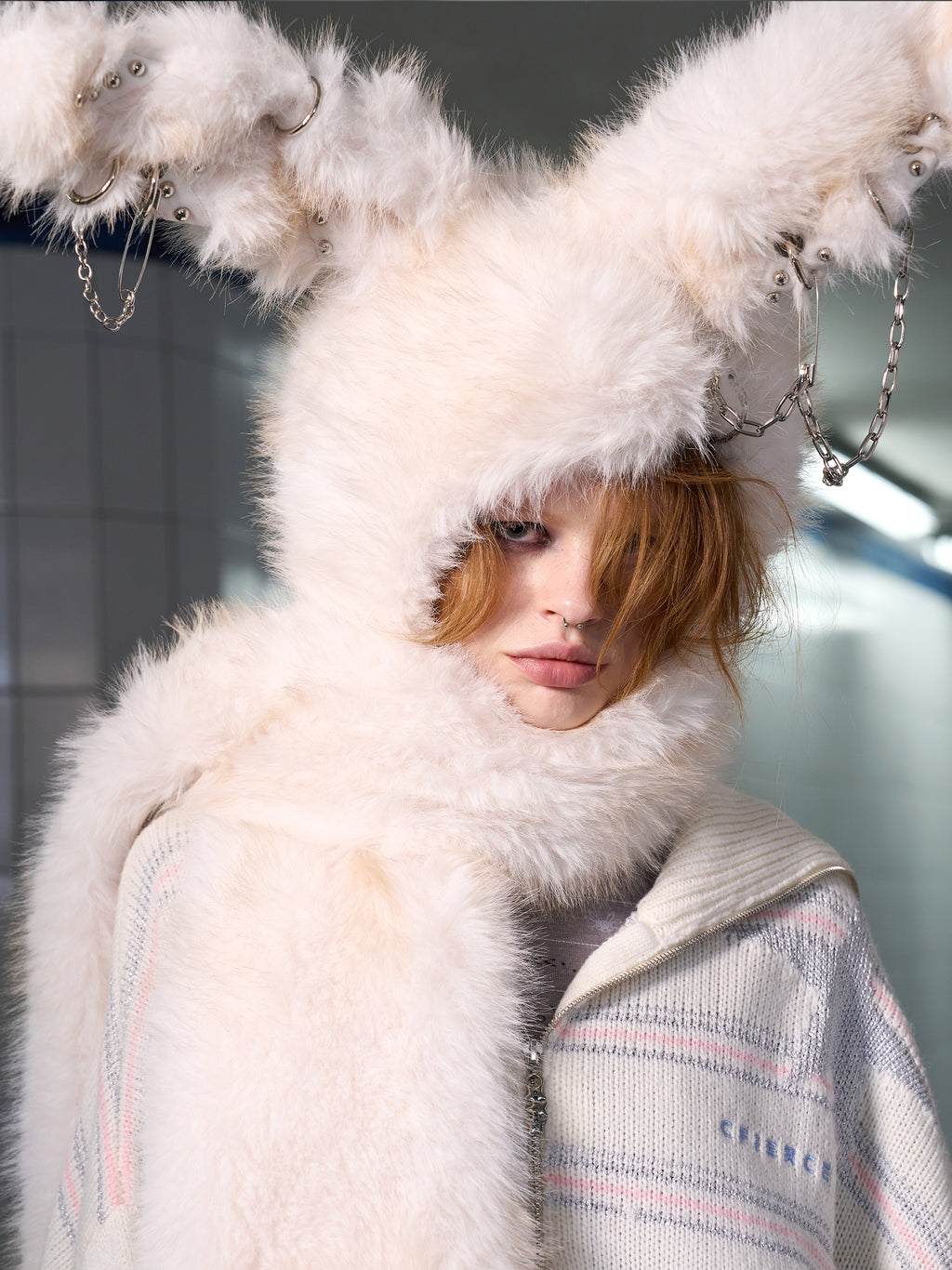 LONG PLUSH BUNNY HOODED SCARF