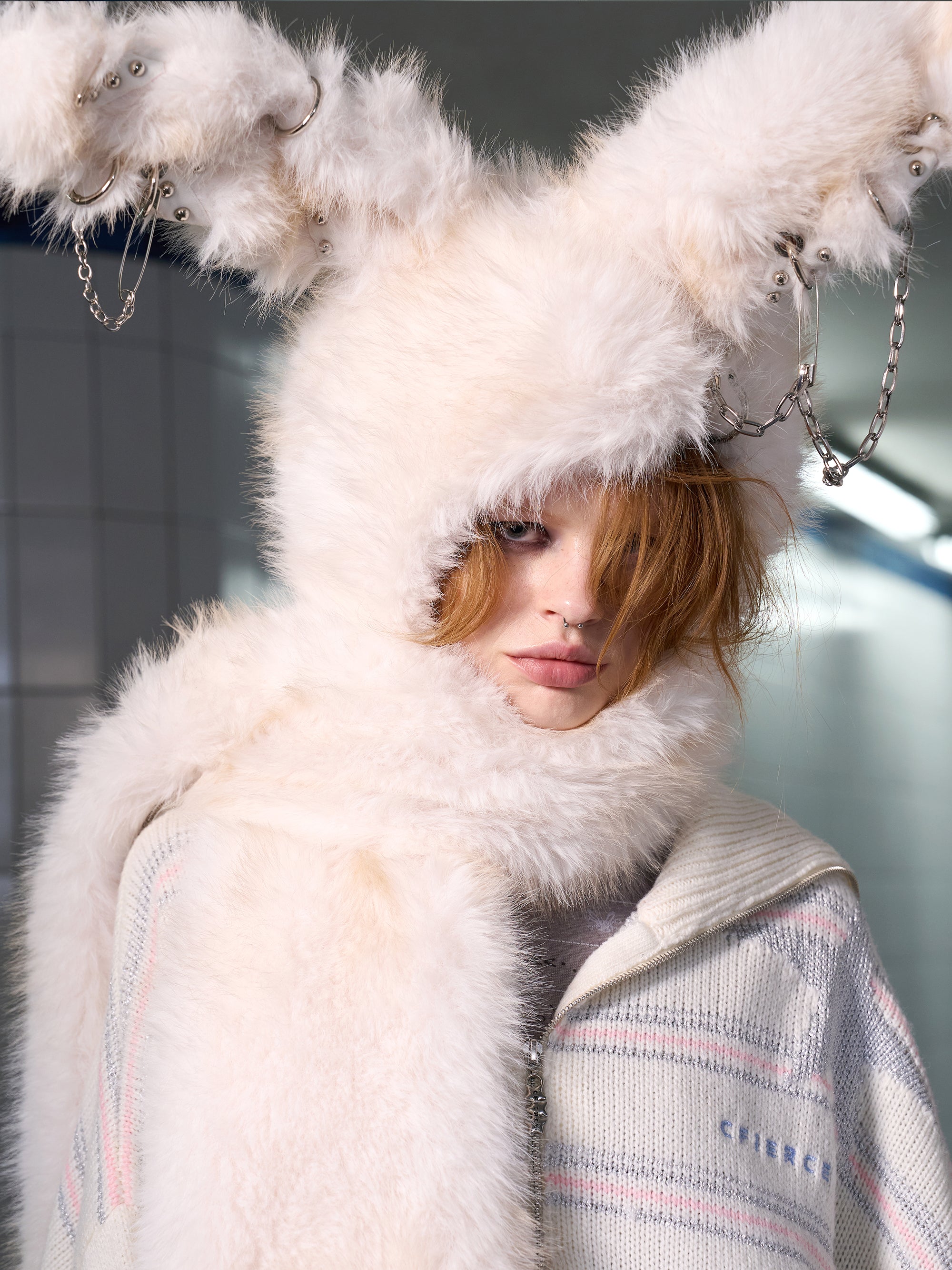LONG PLUSH BUNNY HOODED SCARF