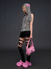 Load image into Gallery viewer, STRIPED BUNNY ZIP-UP HOODIE VEST
