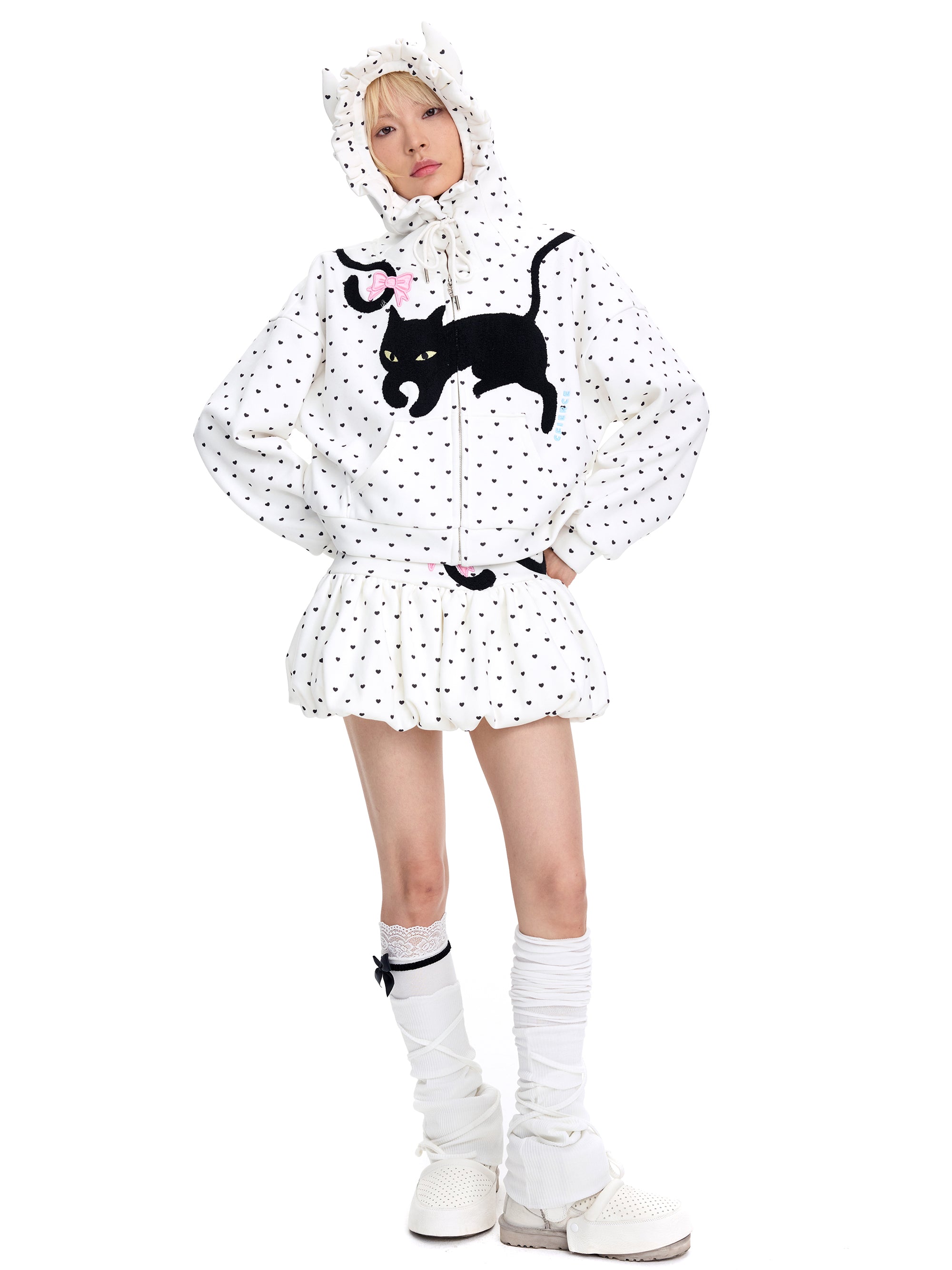 CAT POLKA DOT ZIPUP HOODIE