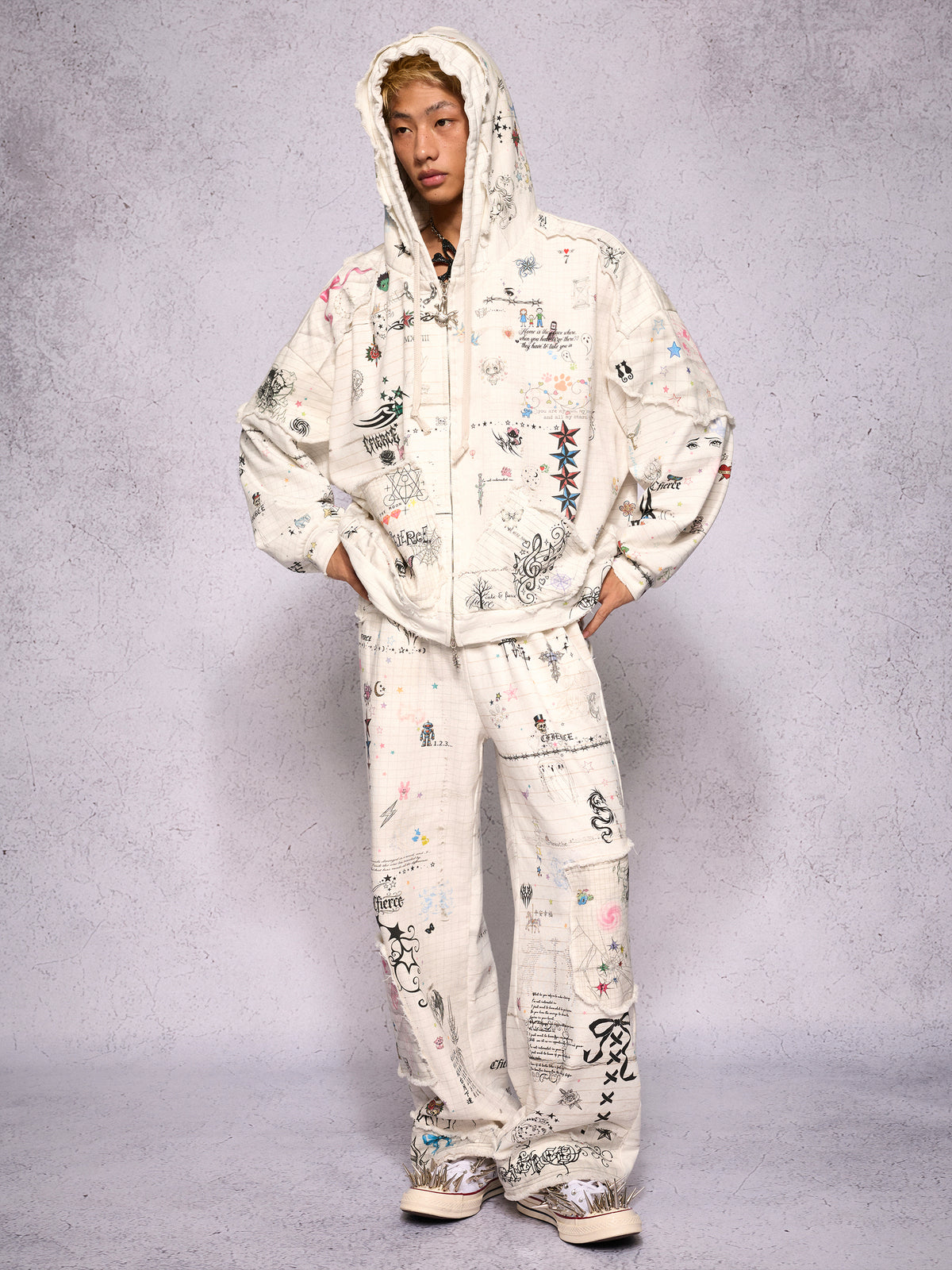 TORN SKETCH DISTRESSED HOODIE