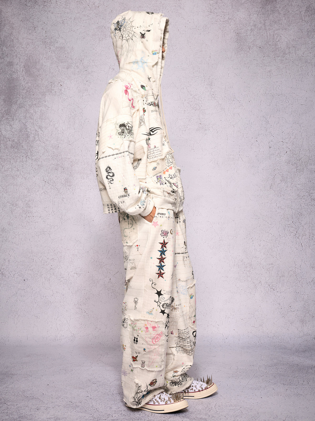 TORN SKETCH DISTRESSED HOODIE
