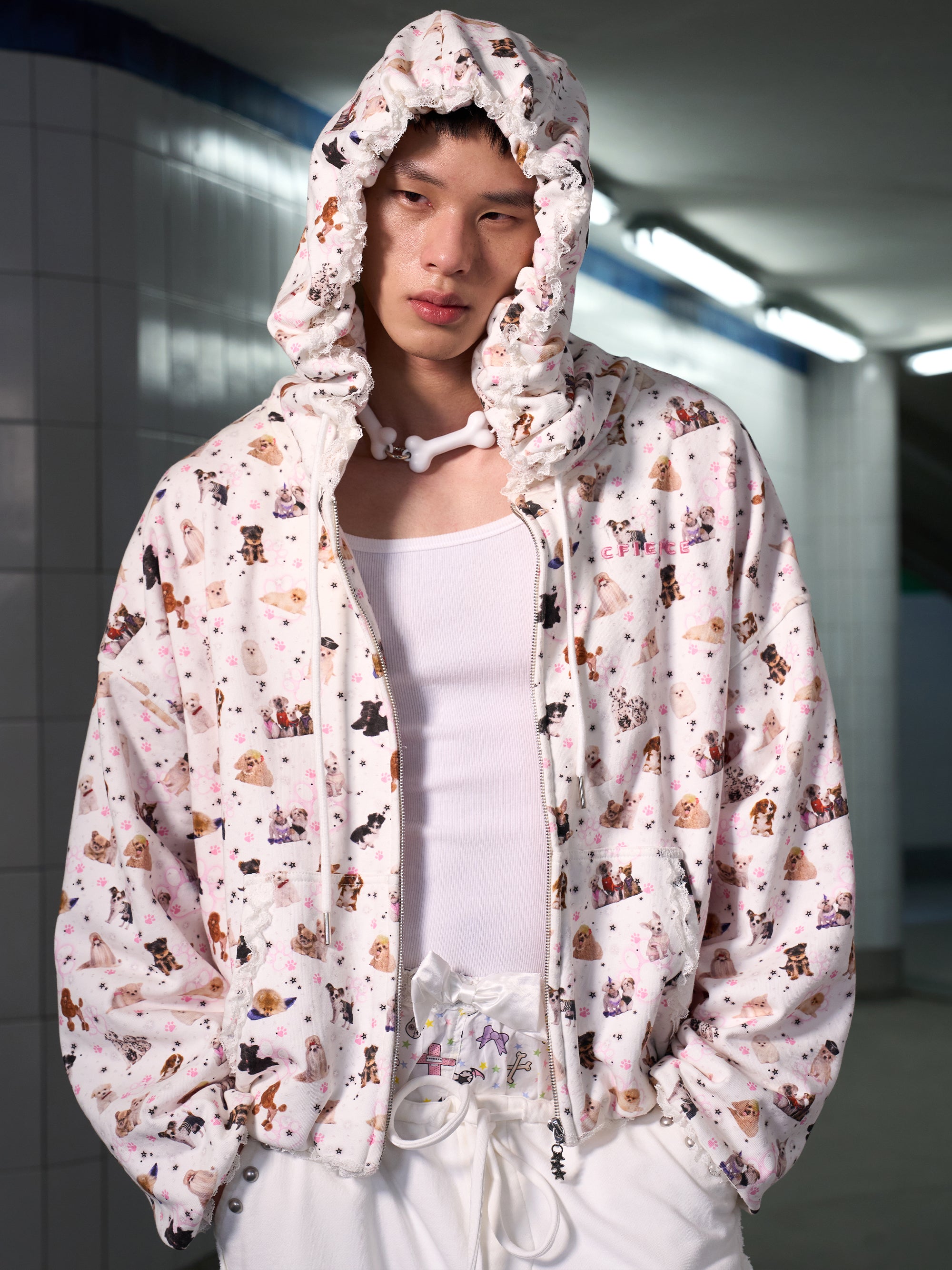 PUPPY PILLOW CASE ZIPUP HOODIE