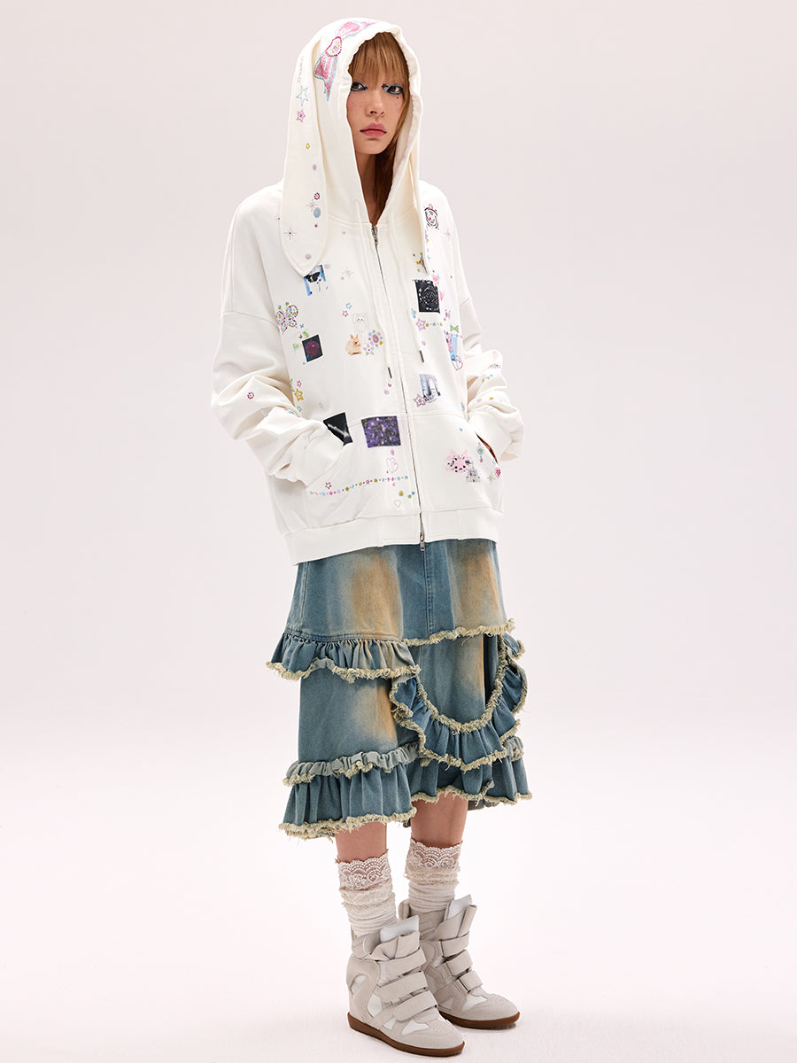 CFIERCE  Bunny Print Loose Sweater パーカー CFIERCE Bunny Print Loose Sweater パーカー
