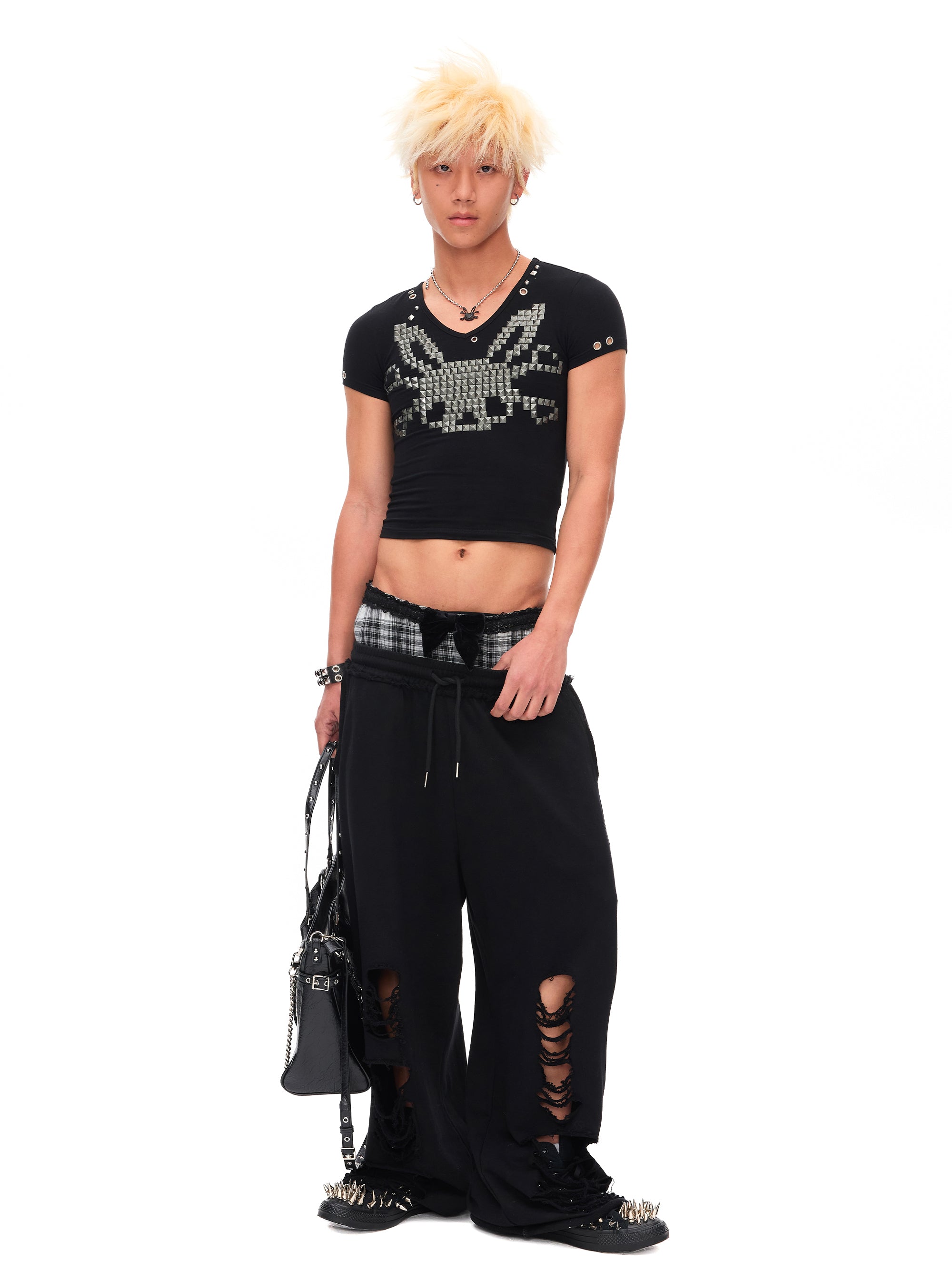 RIPPED DOUBLE WAIST SWEATPANTS