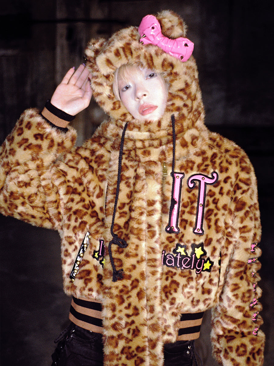 CUTIE LEOPARD HOODED SCARF