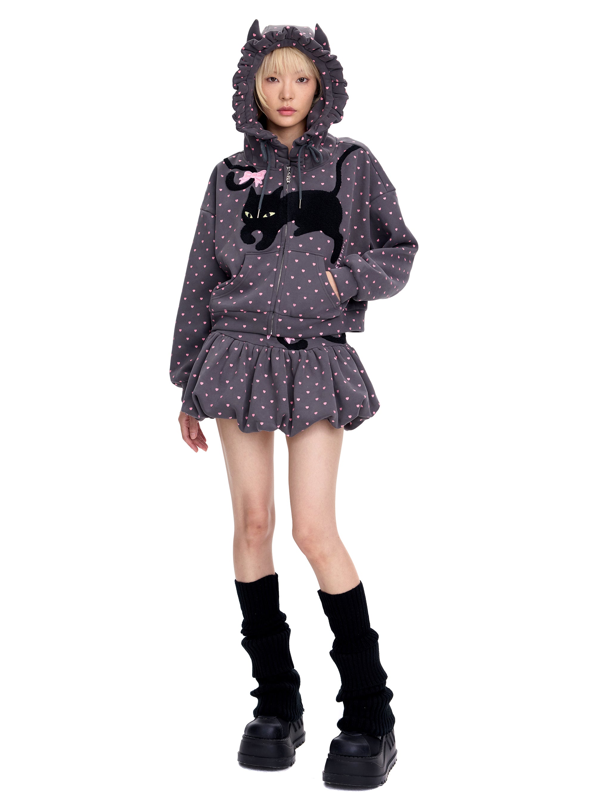 CAT POLKA DOT ZIPUP HOODIE