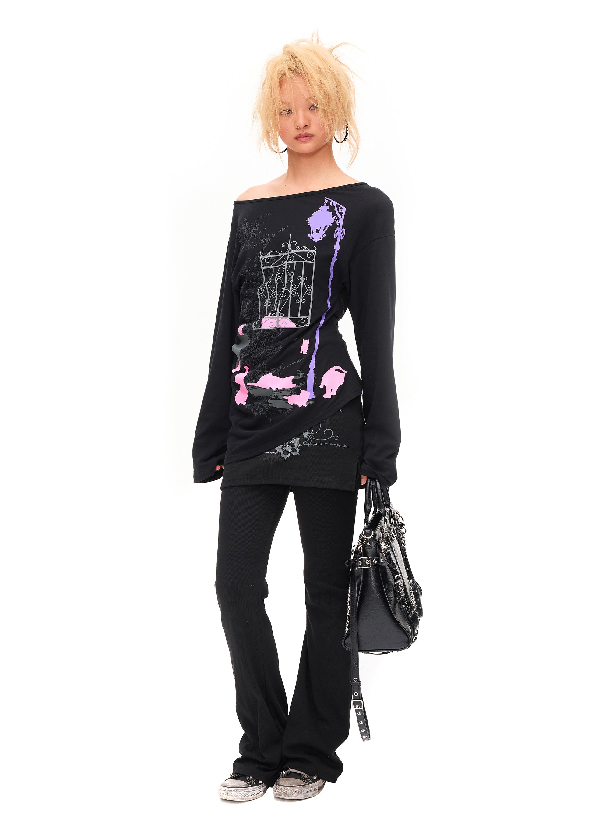 NIGHT CAT OFF-SHOULDER TOP