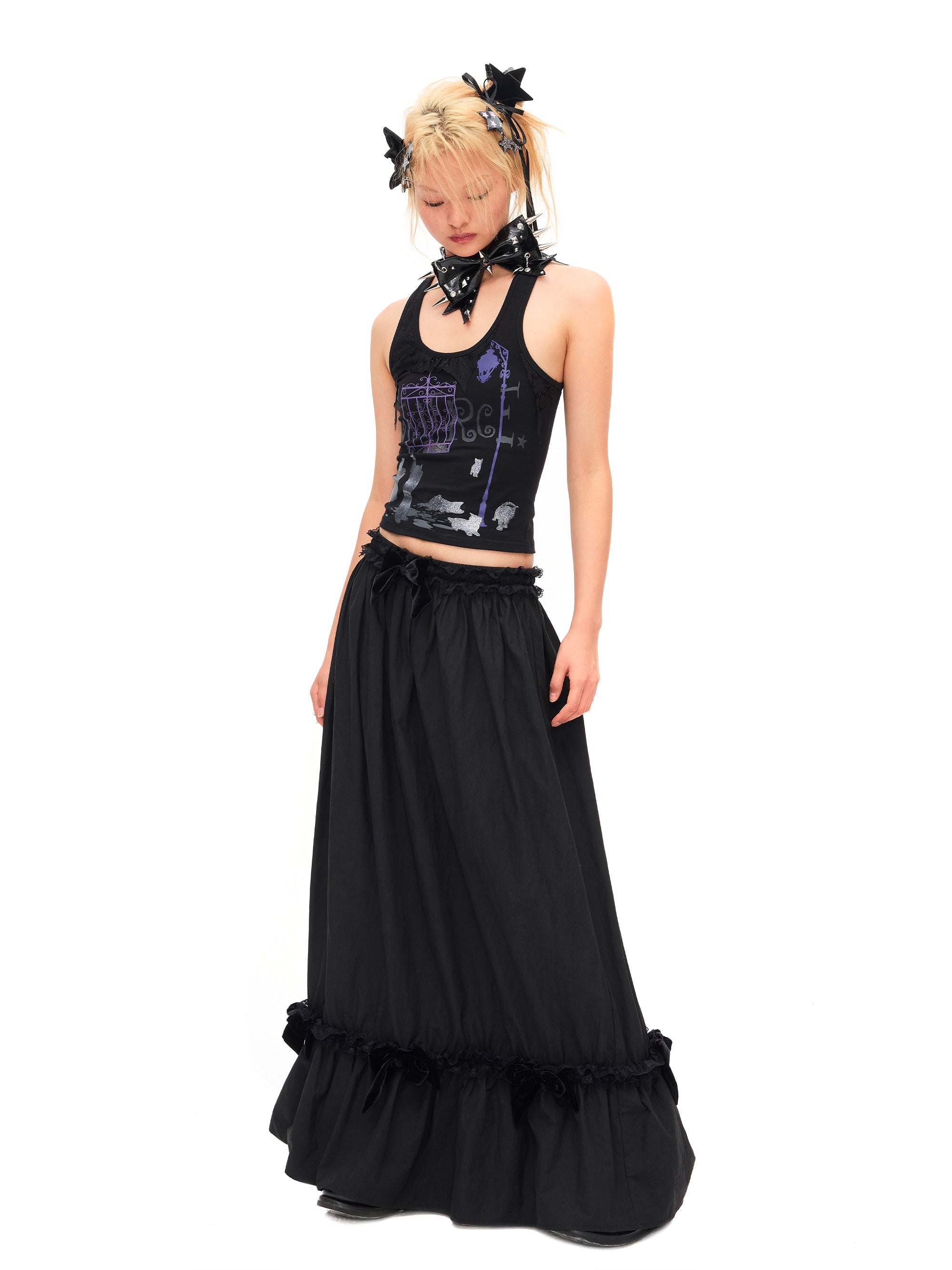 VELVET BOW MAXI SKIRT