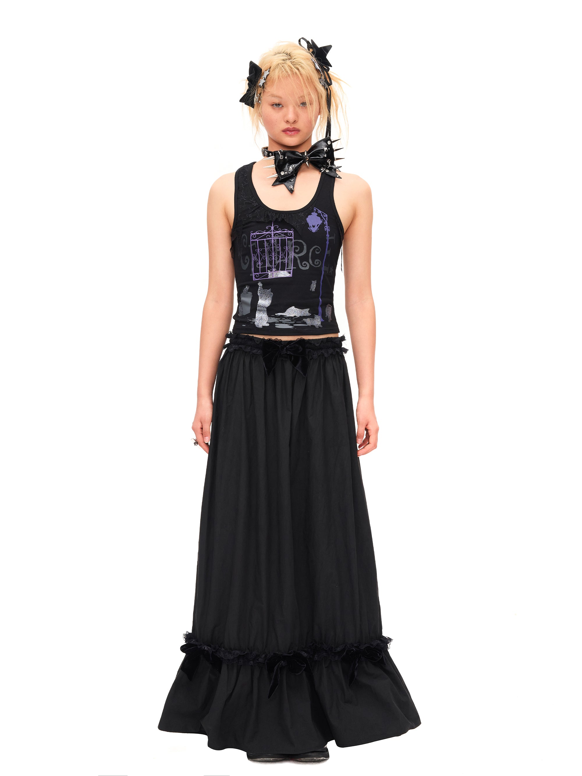 VELVET BOW MAXI SKIRT