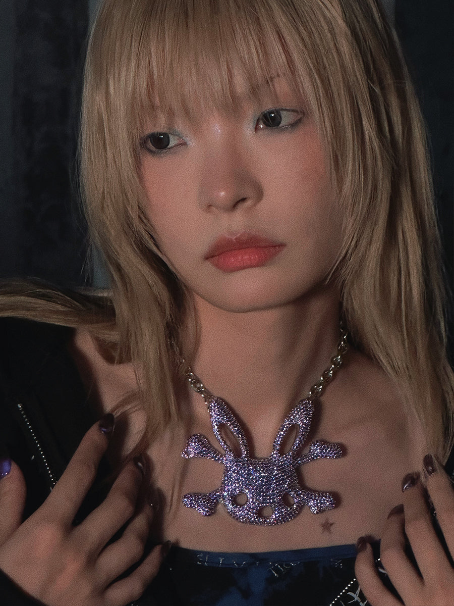 国内で当店のみ CFIERCE - Gothic Rabbit Layered Necklace YERTTER Heavy Gothic Grunge Rabbit Pendant Easter Bunny