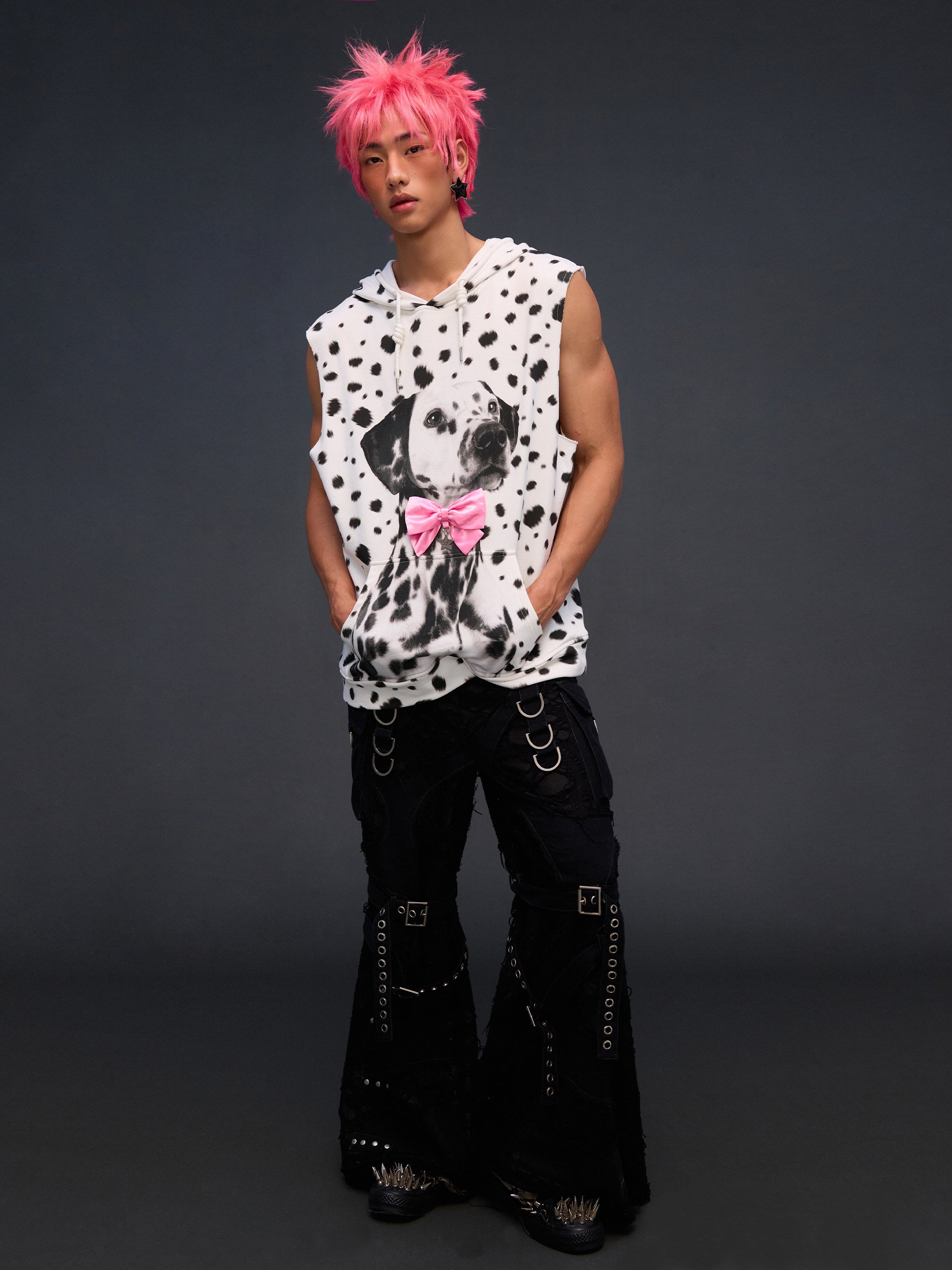 DALMATIAN SLEEVELESS HOODIE