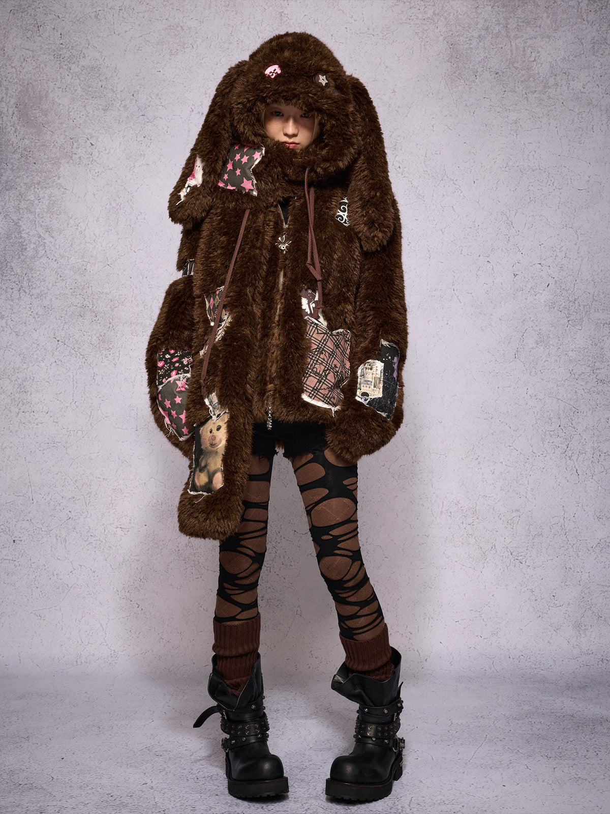 BUNNY DOLL PATCH HOODED SCARF