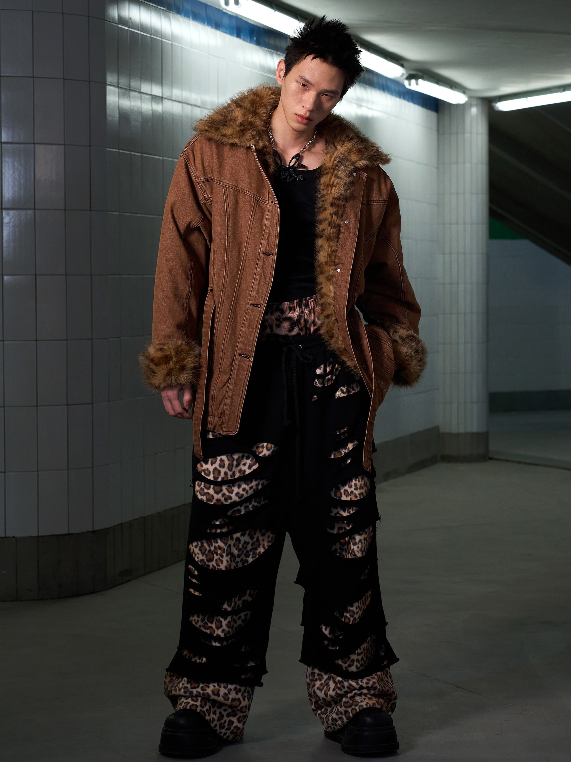 LEOPARD-FUR DENIM JACKET