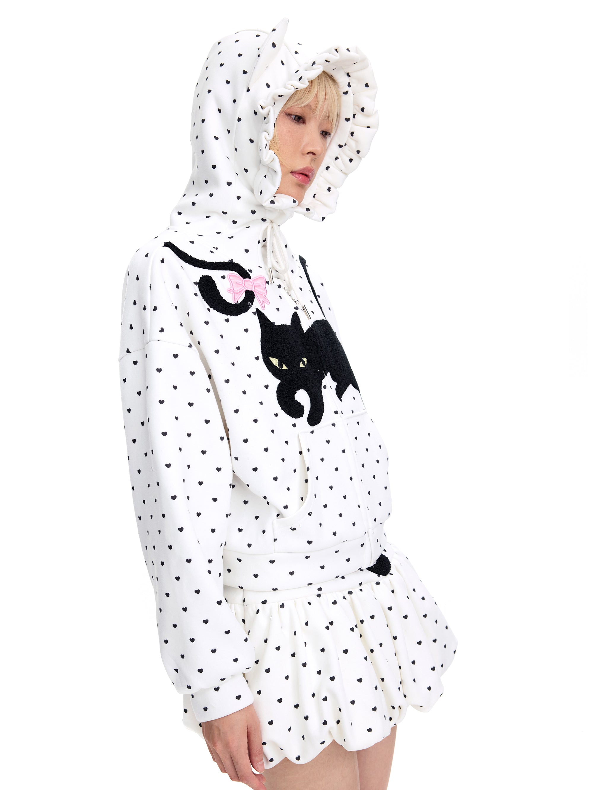 CAT POLKA DOT ZIPUP HOODIE