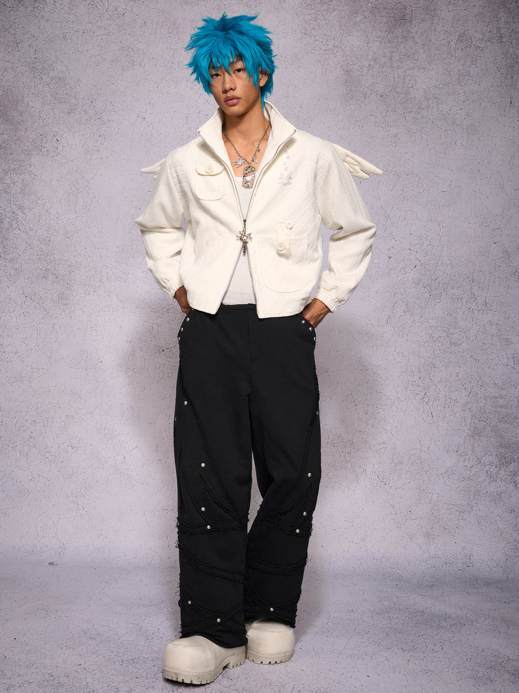 KNIT PANEL RHINESTONE WING JACKET
