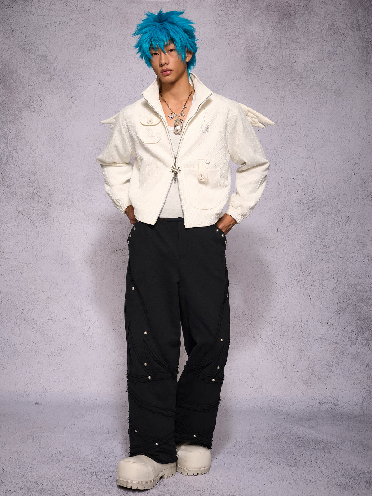 KNIT PANEL RHINESTONE WING JACKET