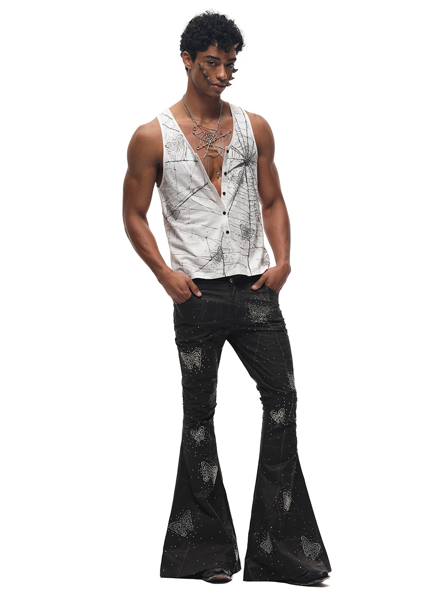 SPIDERWEBS RHINESTONE FLARED TROUSERS