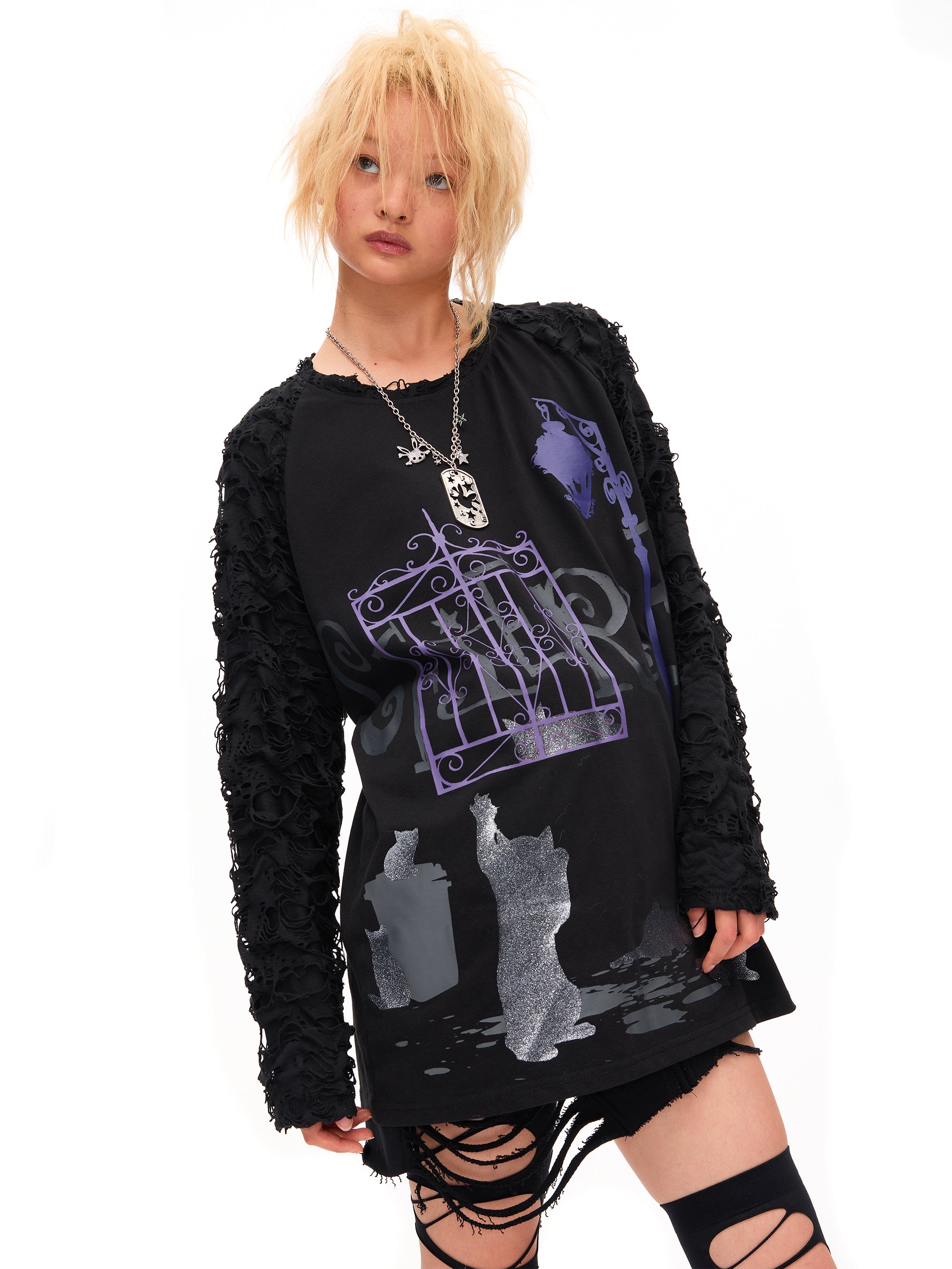 NIGHT CAT PRINT LONG SLEEVE