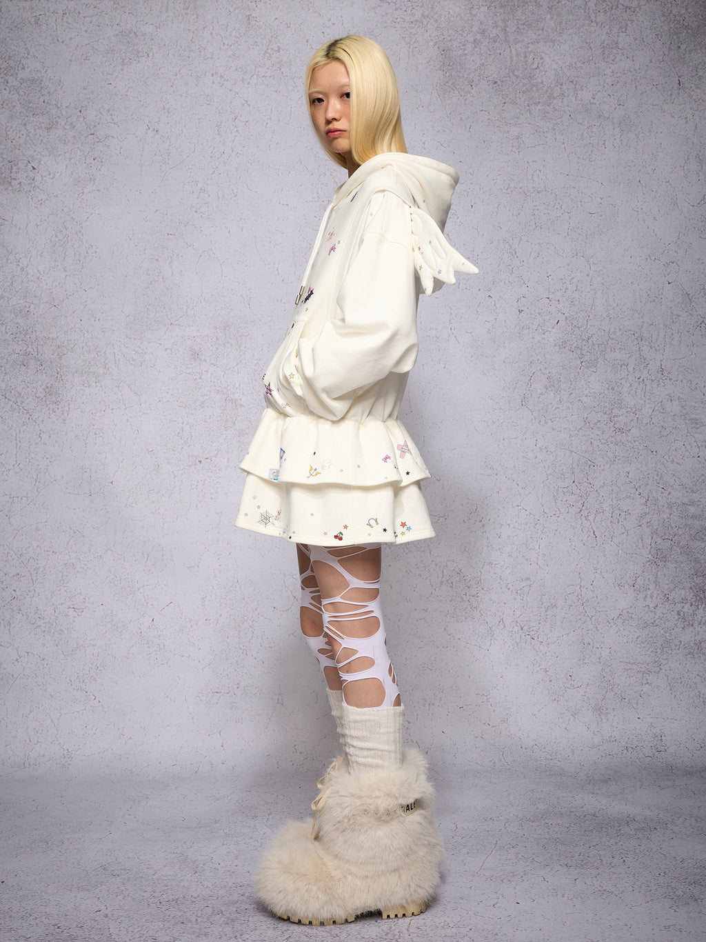 STICKER ANGEL WING HOODIE DRESS