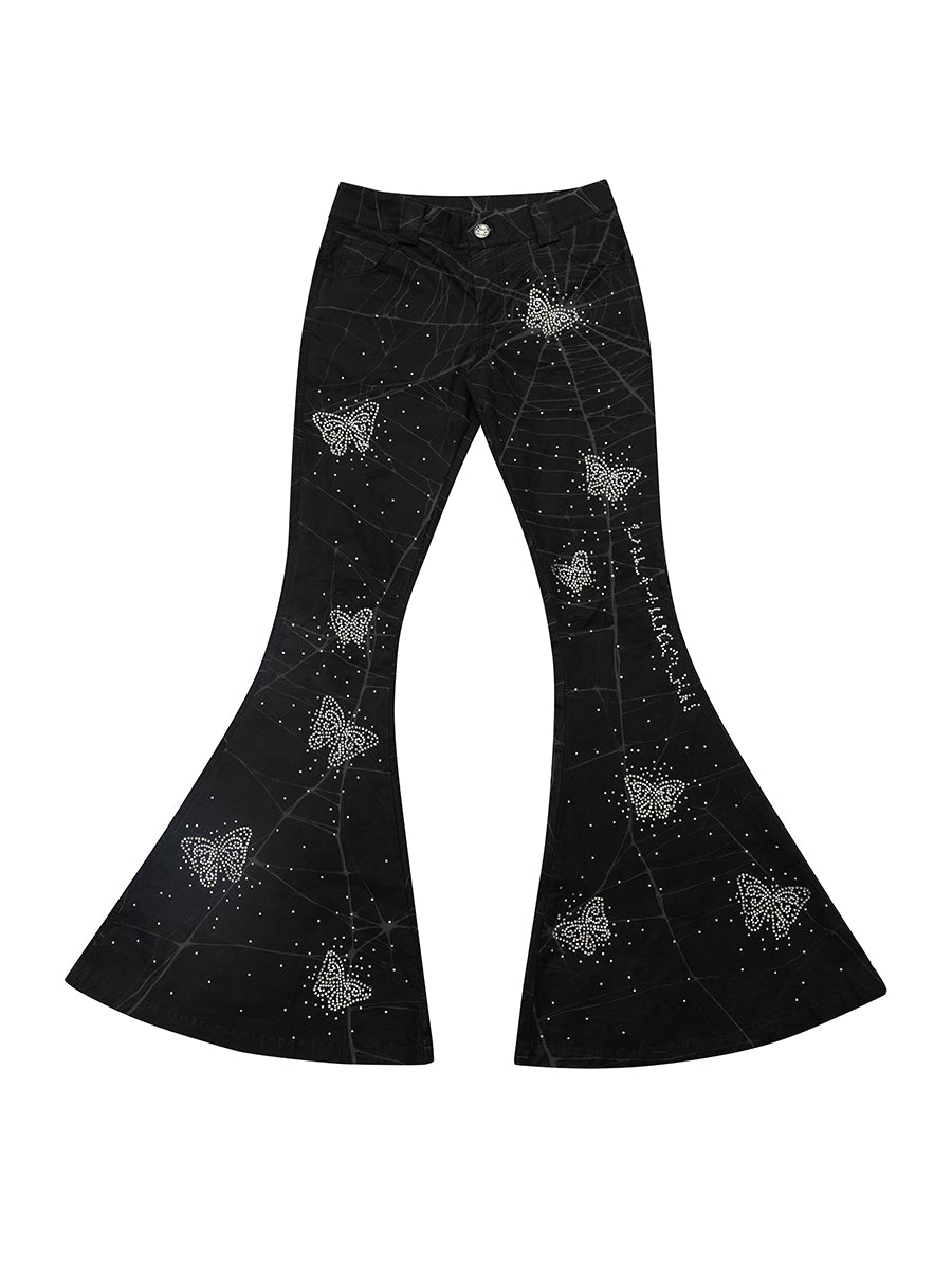SPIDERWEBS RHINESTONE FLARED TROUSERS