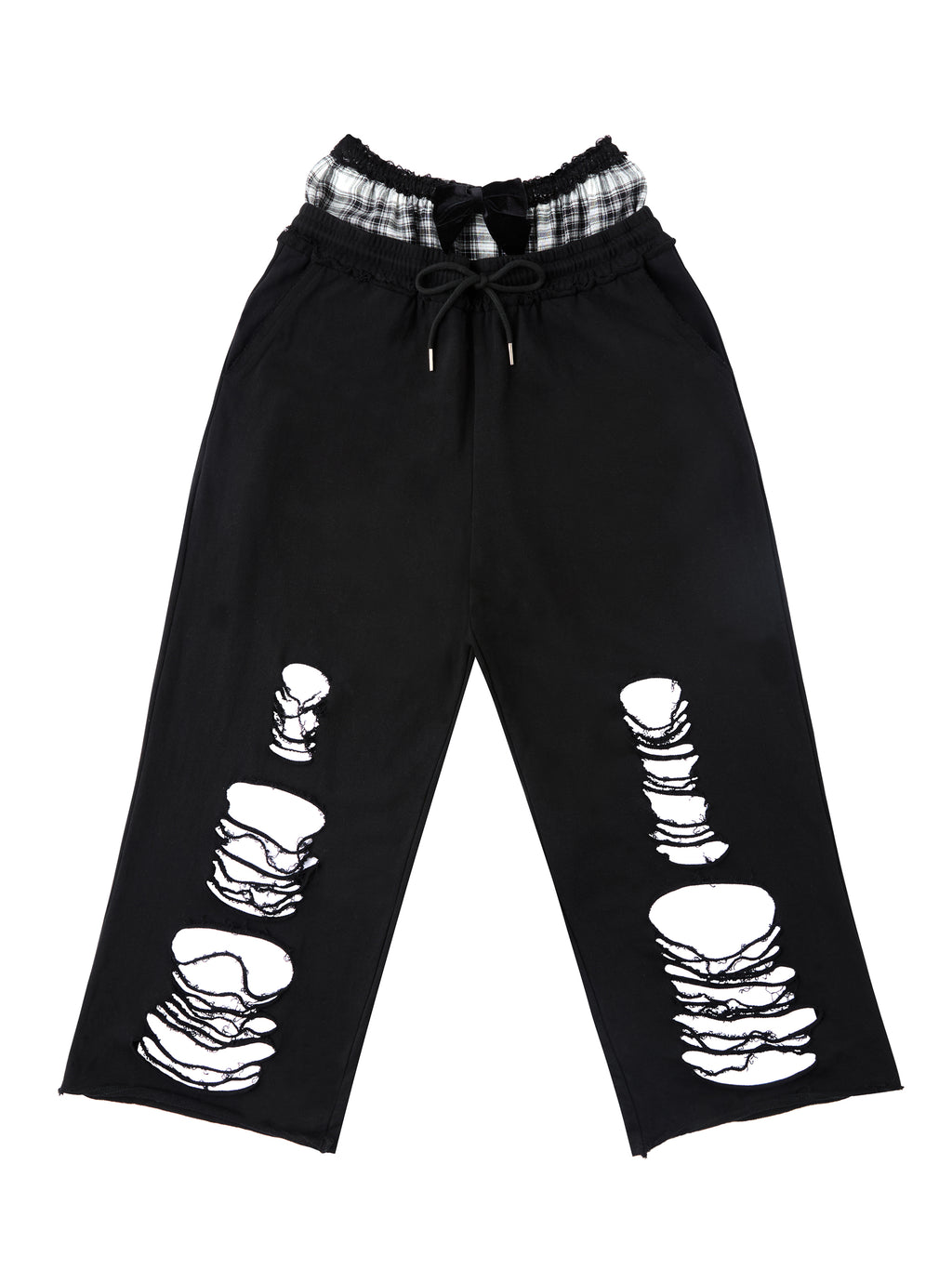 RIPPED DOUBLE WAIST SWEATPANTS