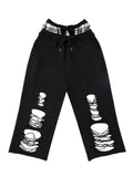 RIPPED DOUBLE WAIST SWEATPANTS