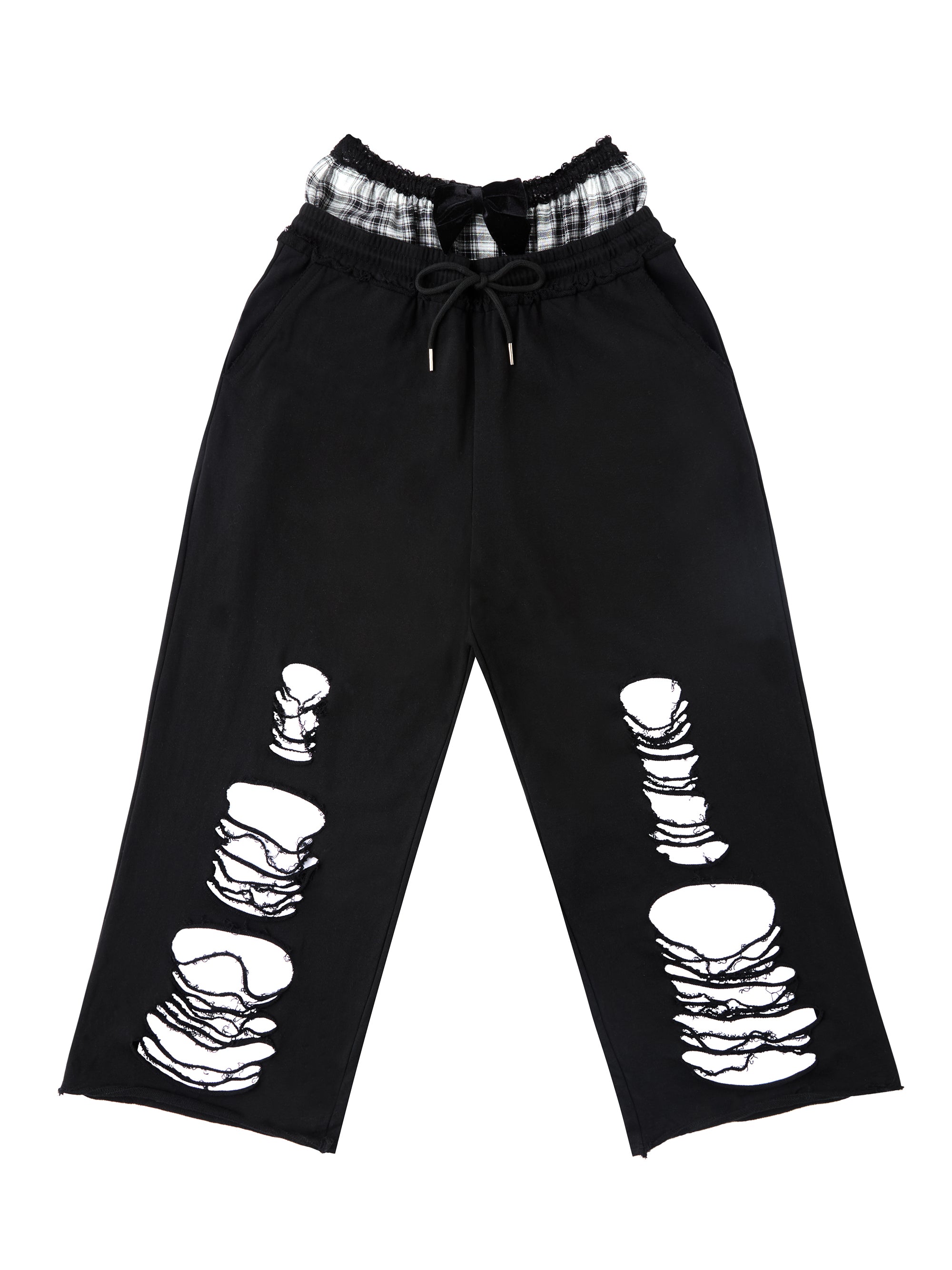 RIPPED DOUBLE WAIST SWEATPANTS