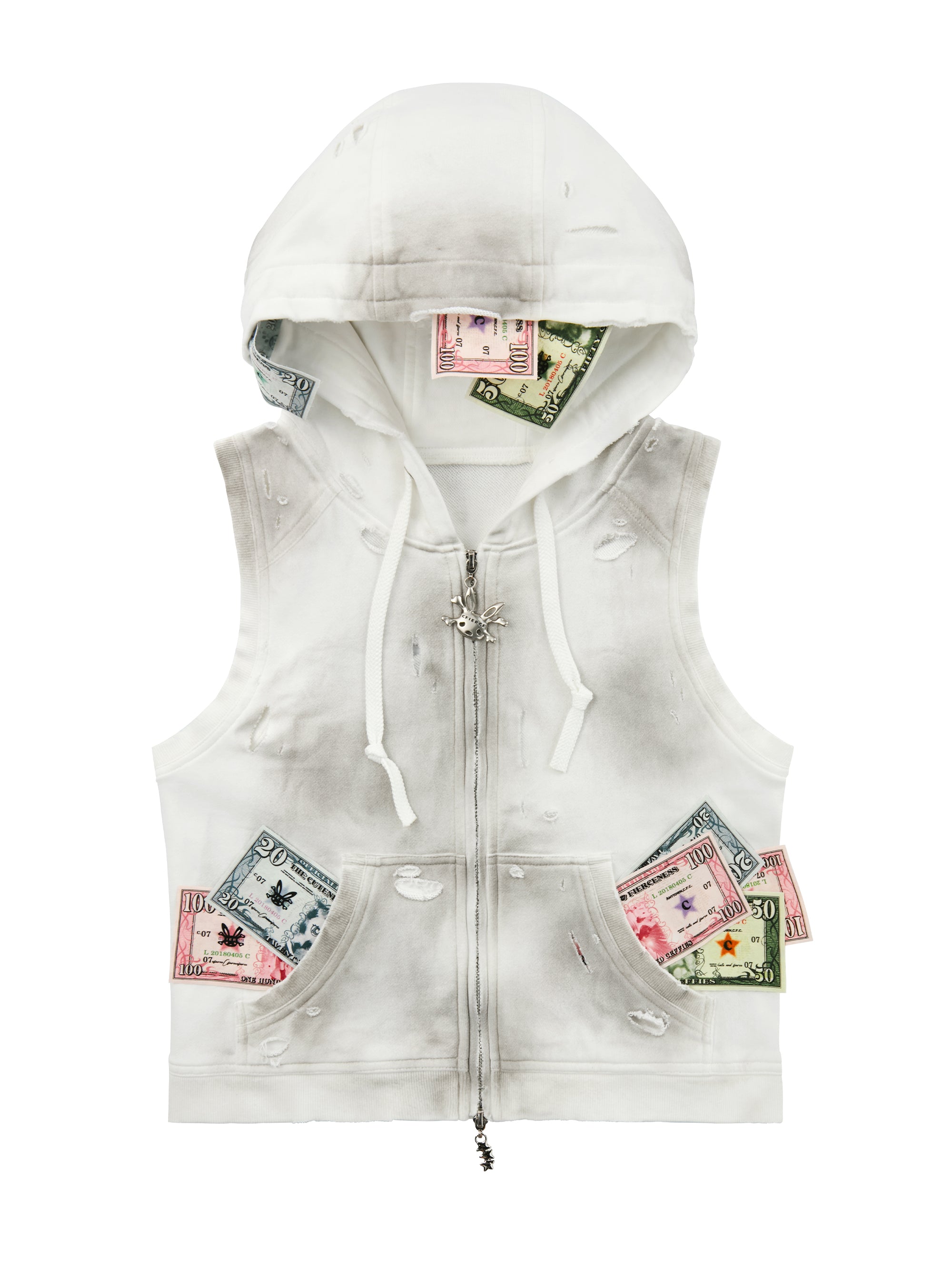 CASH RIPPED SLEEVELESS ZIPUP HOODIE