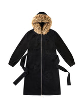 Load image into Gallery viewer, LETTER-PATCH LONG HOODIE COAT WITH FUR COLLAR
