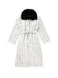 THORN-STRIPED PATCH-FUR COLLAR COAT