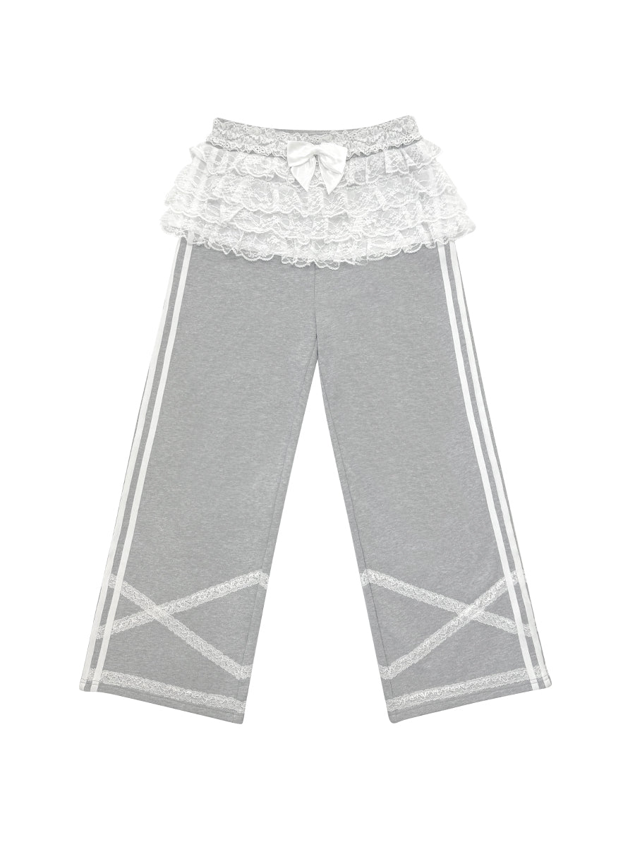 LACE LAYERED SWEATPANTS