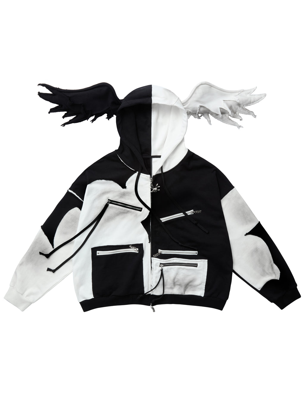 BLACK WHITE COLORBLOCK WING HOODIE