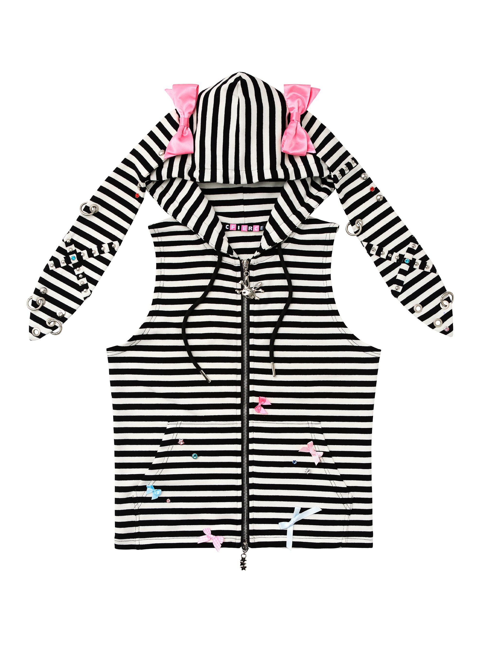 STRIPED BUNNY ZIP-UP HOODIE VEST