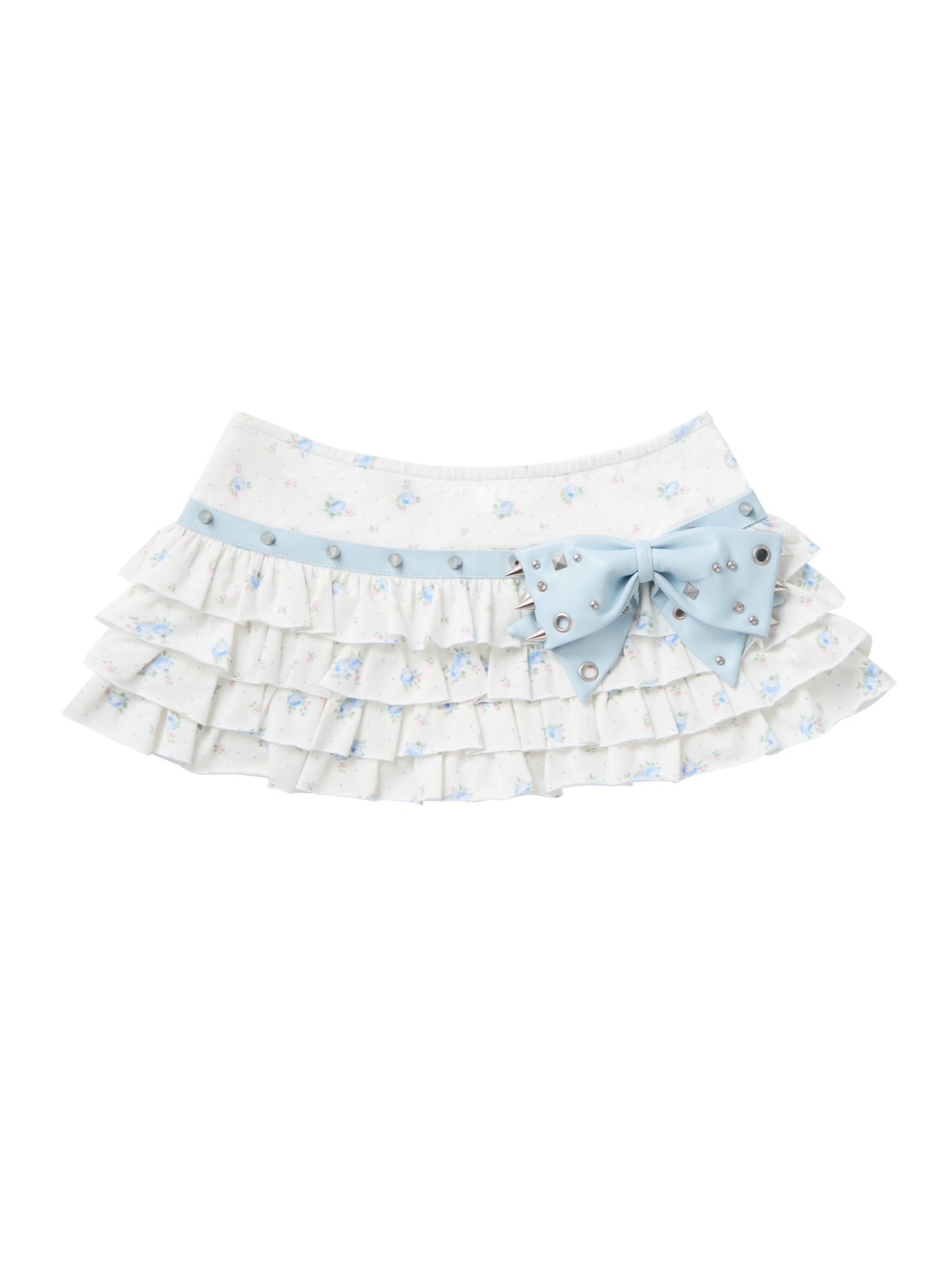 STUD BOW RUFFLE MINI SKIRT